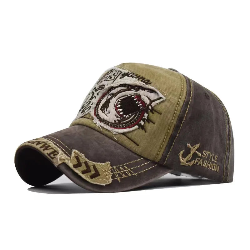 Unisex Washed Cotton Retro Shark Embroidered Baseball Caps Animal Cartoon Casual Snapback Brand Hip Hop Streetwear SunHat Gorras