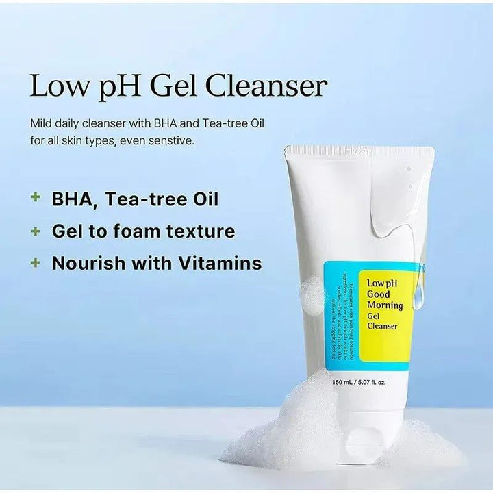 Low PH Good Morning Gel Cleanser Daily Mild Face Cleanser Sensitive Skin BHA & Tea-Tree Oil PH Balancing Korean Skincare