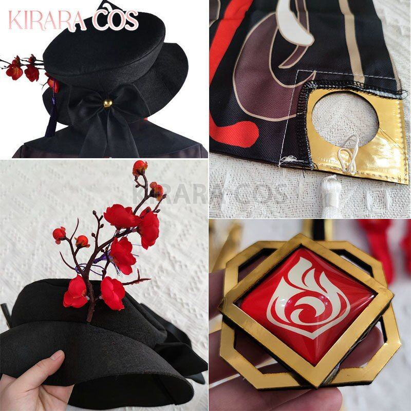 Game Genshin Impact Hutao Cosplay Costume Wig Pony Tail Liyue Hu Tao Rings Genshin Cosplay Costumes