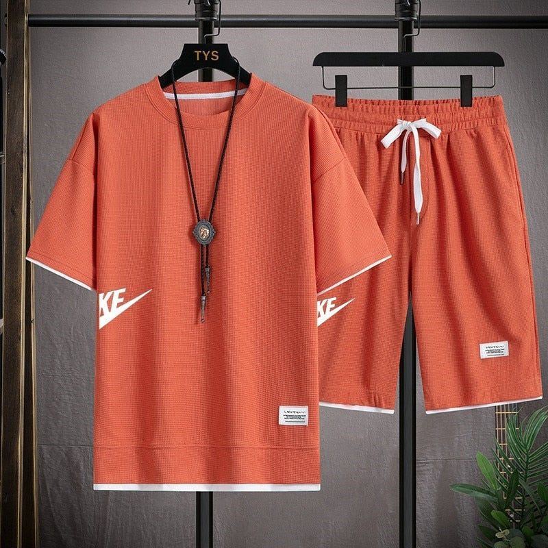 Men's Set Tracksuit Sportswear Track Suits Male Sweatsuit Short Sleeves T shirt 2 piece set - Jointcorp