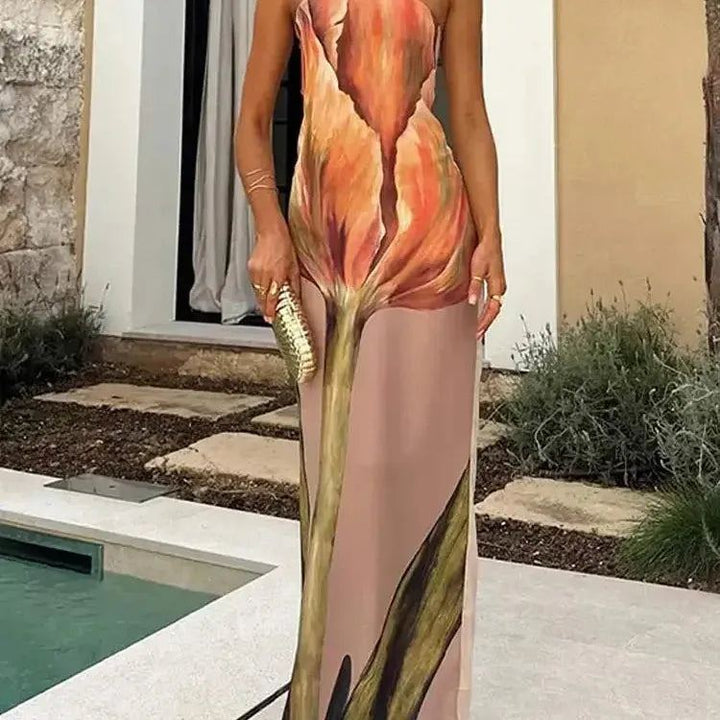 Fashion Strapless Printed Long Dress For Women Sexy Backless Sleeveless Bodycon Dresses New Summer Female Party Vacation Robes