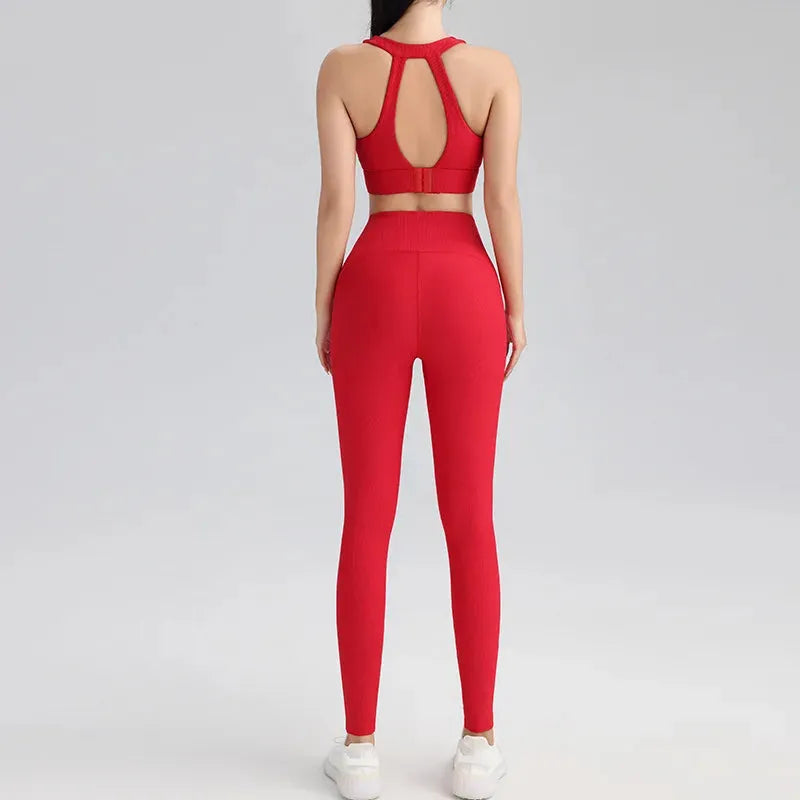 Women's yoga suits cross-back workout vests and high-waisted tights leggings