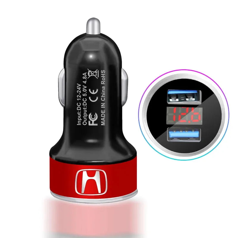 Car Charger 2 USB Ports Fast Charging Digital Display Car Accessories For Honda Civic Accord Crider City Inspire Odyssey Envix