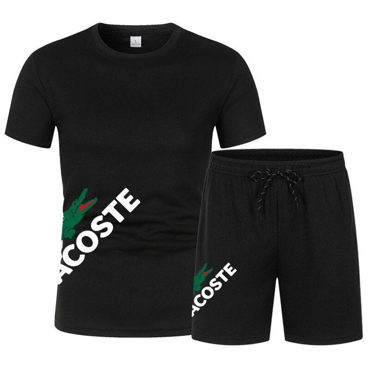 Men's short sleeved shorts sportswear, O-neck monochrome sportswear, two-piece fashion set, quick drying fitness set - Jointcorp