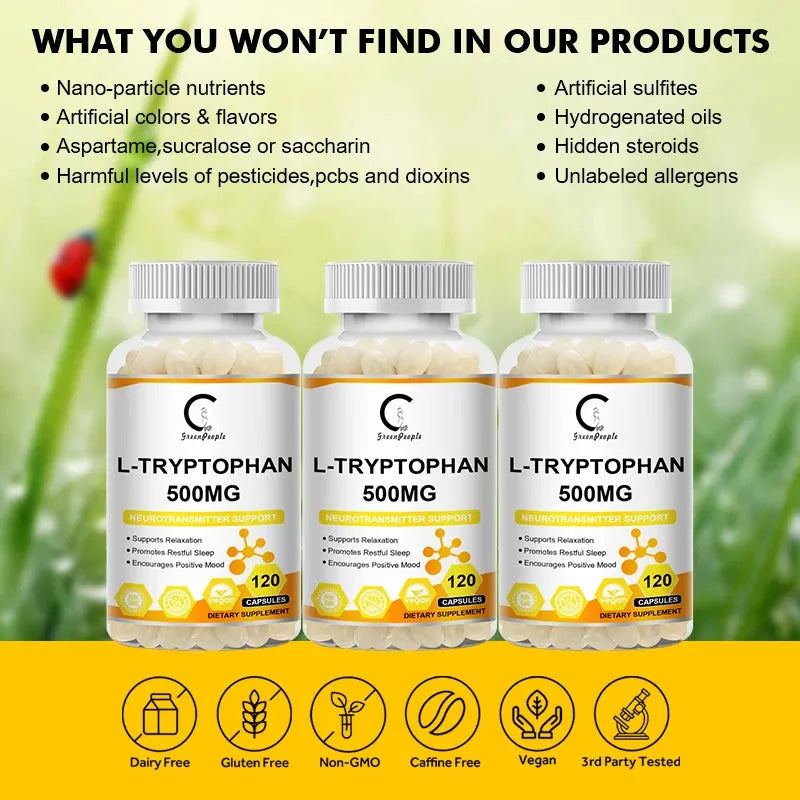 GPGP Greenpeople L-Tryptophan Capsule Antidepressant Adjusting emotions Nervous System Care Help Sleep Pill Anti-Pellagra
