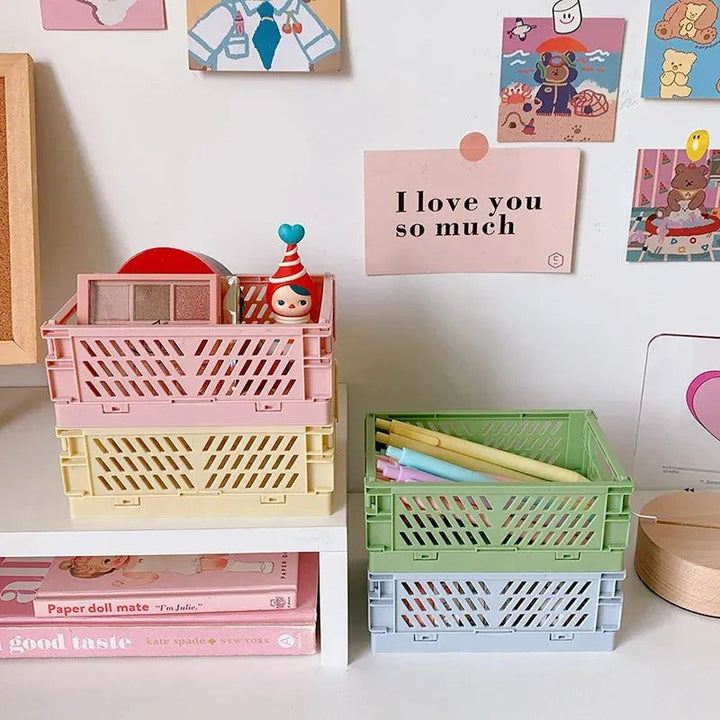 Plastic Stackable Foldable Stationary Holder Simple Cute Student Office Desktop Storage Stationery Organizer Storage Bags Basket