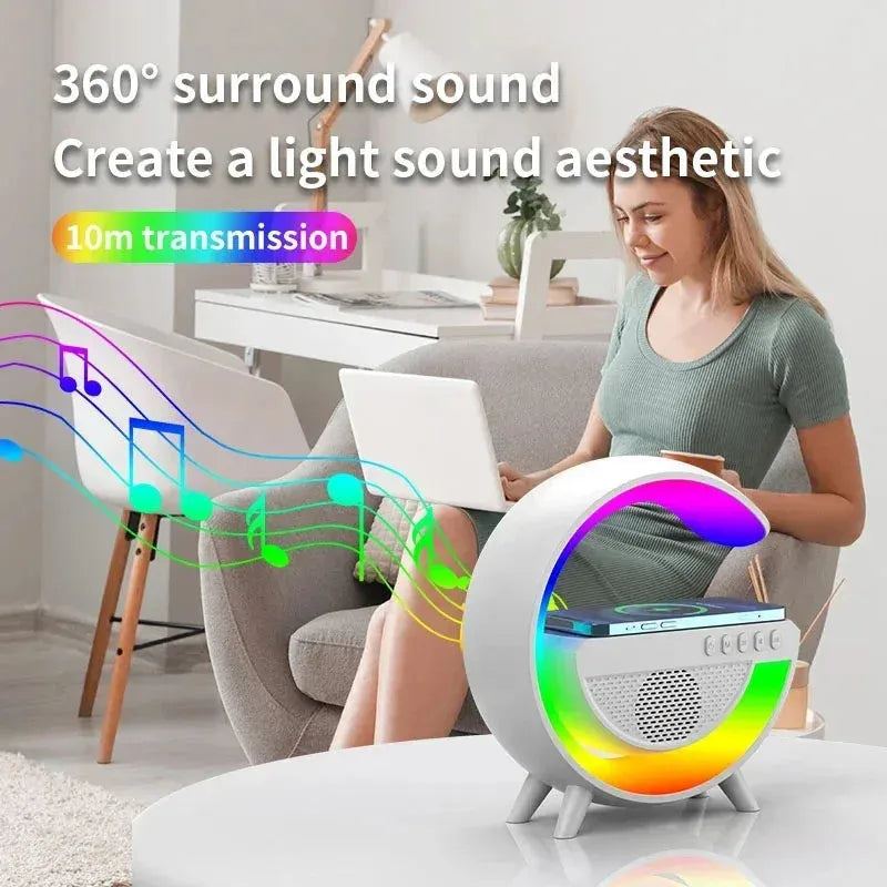 Multifunction Wireless Charger Pad Stand Speaker RGB TF Night Light 15W Fast Charging Station for iPhone Samsung Xiaomi Huawei