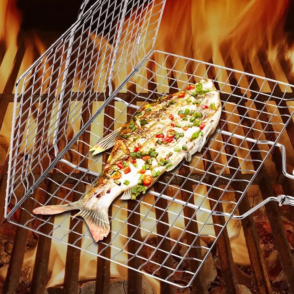 304 Stainless Steel BBQ Non Stick Grilling Basket Grill Mesh Mat Meat Vegetable Steak Picnic Party Barbecue Tool Heat Resistant