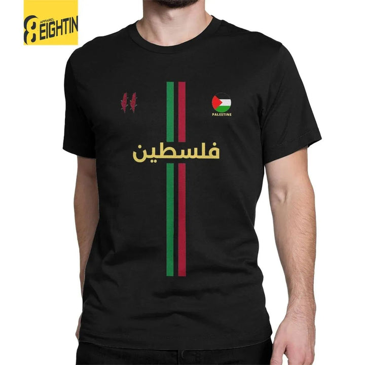 Palestine Football Palestinian Map T-Shirts Men Novelty Cotton Tee Shirt Crewneck Short Sleeve T Shirts Birthday Present Tops