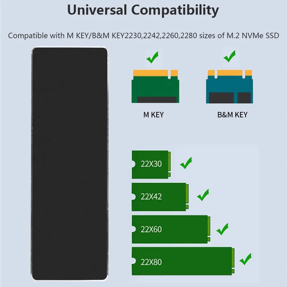 TISHRIC Support Dual Protocol M2 NVME NGFF SATA SSD Aluminum Alloy External Hd Case NVME SSD to USB 3.1 Enclosure For M.2 SSD