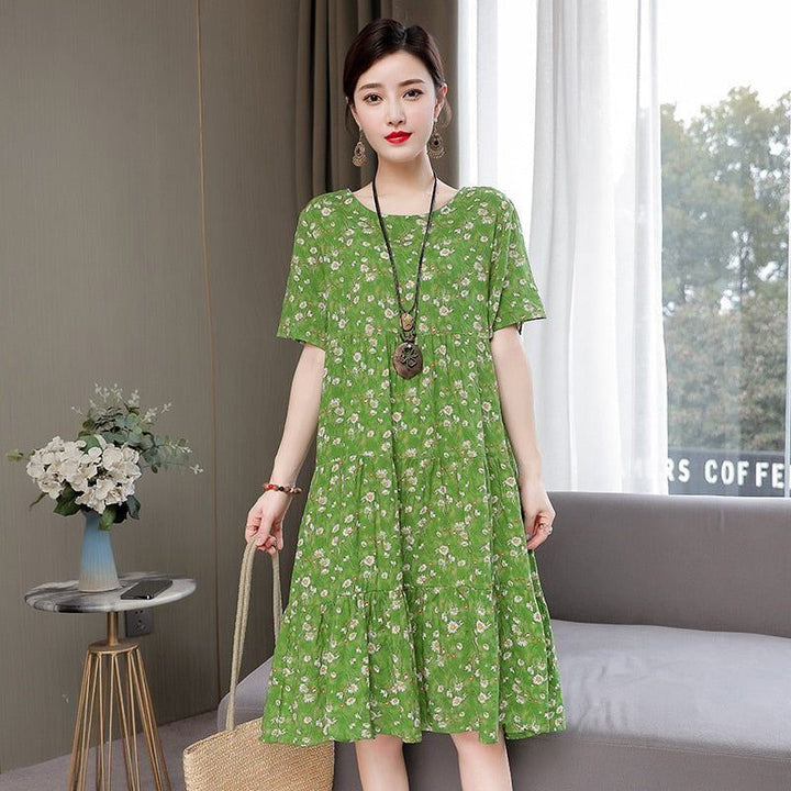 Women's dress, 2023, O-neck, printed, loose fit cotton, plus size - Jointcorp