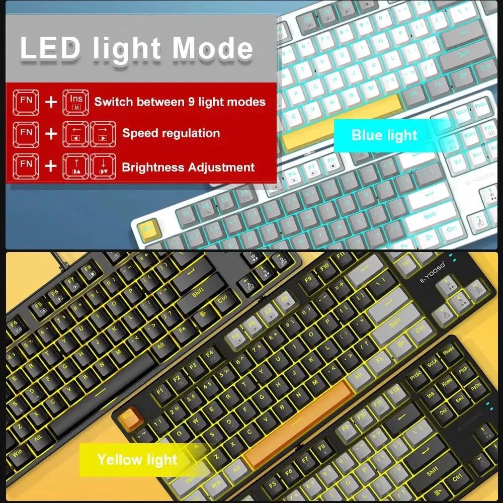 E-YOOSO Z87 USB Mechanical Gaming Wired Keyboard Red Blue Switch Monochrome LED Backlit 87 Key Gamer for Computer Laptop