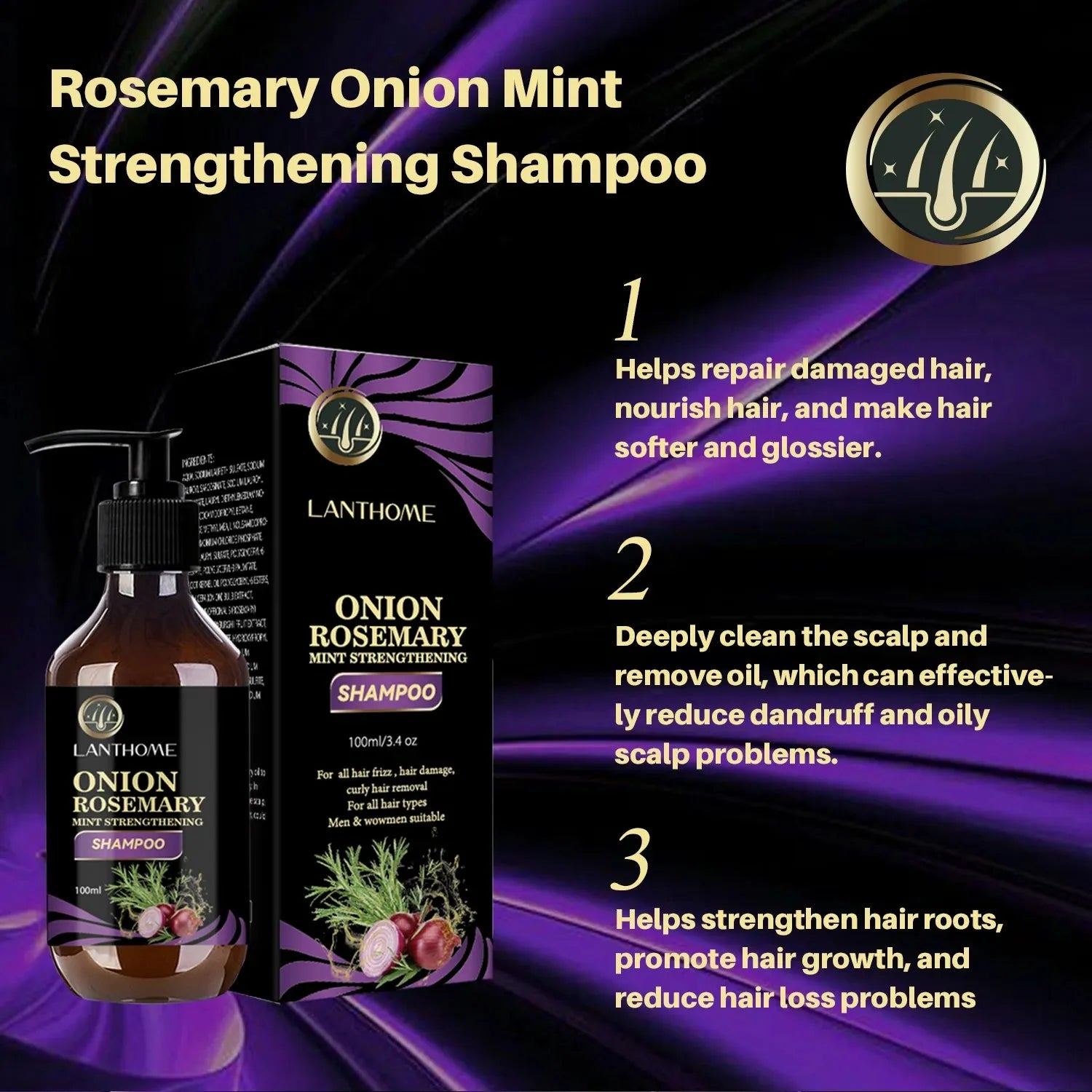 Rosemary Fast Hair Growth Shampoo Anti Hair Loss Products Repair Scalp Follicles Onion Hair Regrowth Shampoo For Women For Men