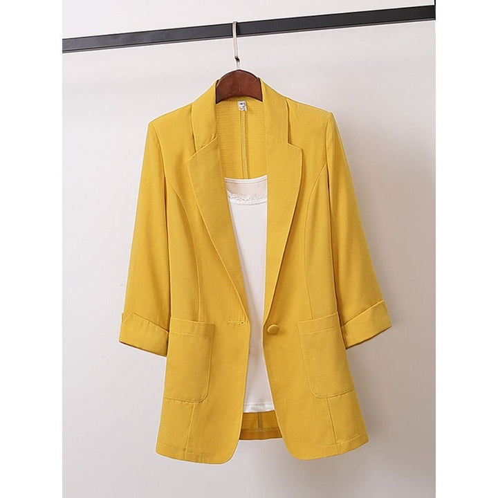 New Spring/Summer Chiffon Plus Size Jacket Loose Casual Korean Fashion Suit Women's Clothing Women Top Coats Yellow Blazer - Jointcorp