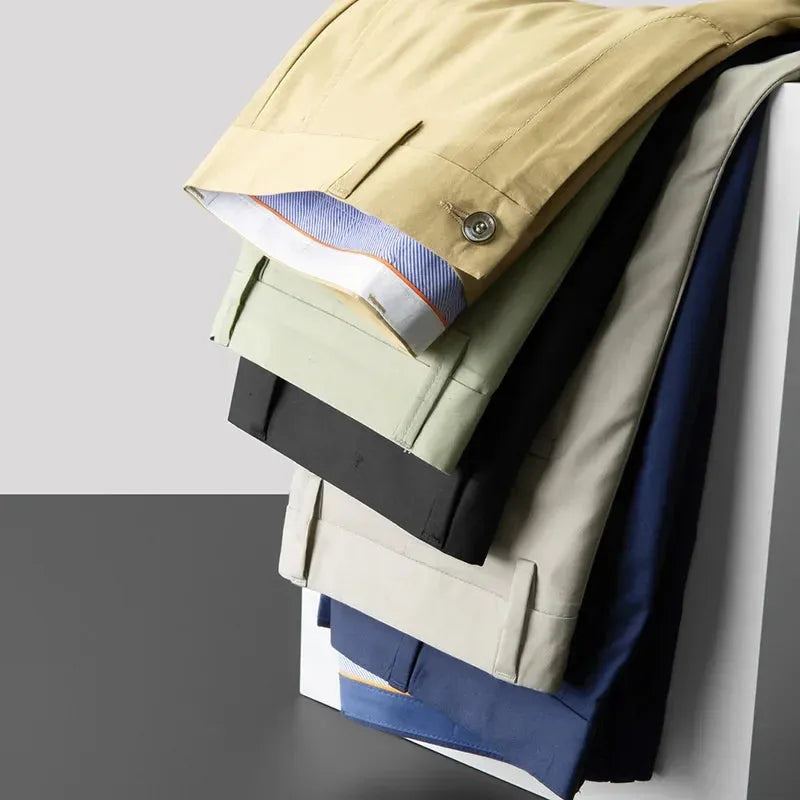 Autumn Casual Men's Lyocell High Stretch Business Suit Pants Classic Male Beige Elastic Waist British Style Trousers Plus Size