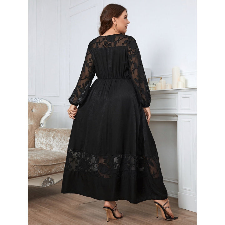 Plus Size Women Clothing Black O Neck Lace Long Sleeves Maxi Dress Ladies Elegant Casual Large Size Dresses - Jointcorp
