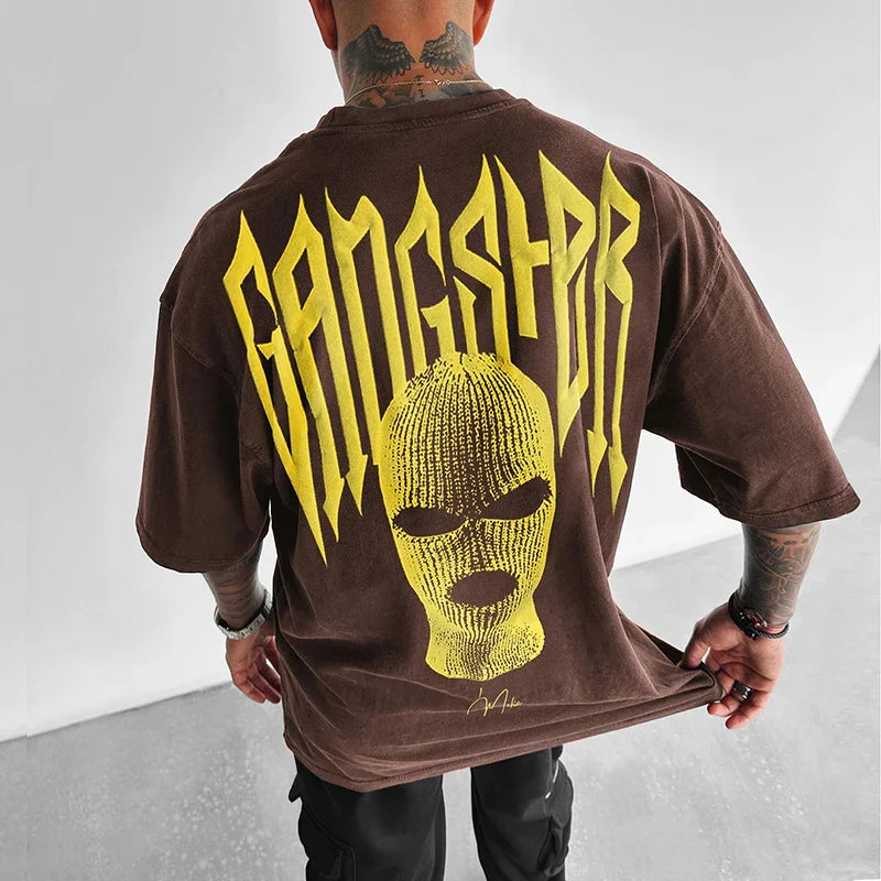 Gangster Printing Mens T-shirts 2025 Spring Summer Casual Short Sleeve O Neck Loose Tees For Men Clothes Streetwear Fashion Tops
