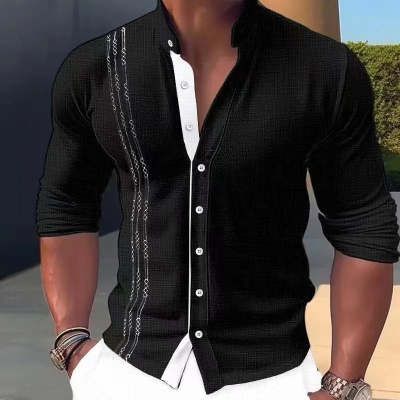 Summer Men's Fashion Stand Collar Button Long Sleeve Shirt - Jointcorp