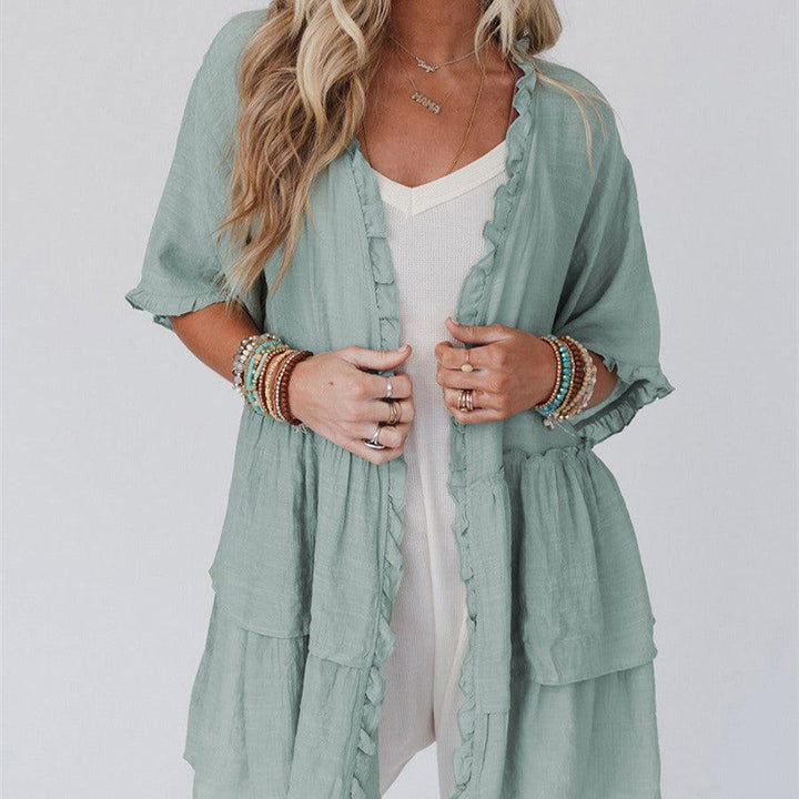 Pure Color Ruffles Cardigan Women's Summer Casual Top - Jointcorp