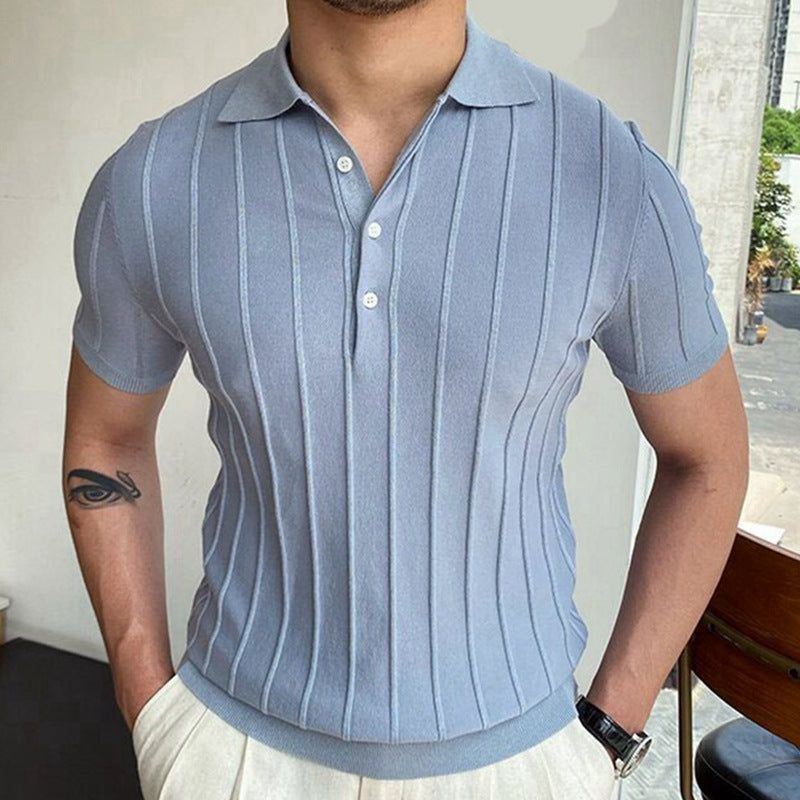 Men's Temperament Pure Color Sweater Lapel Short Sleeve - Jointcorp