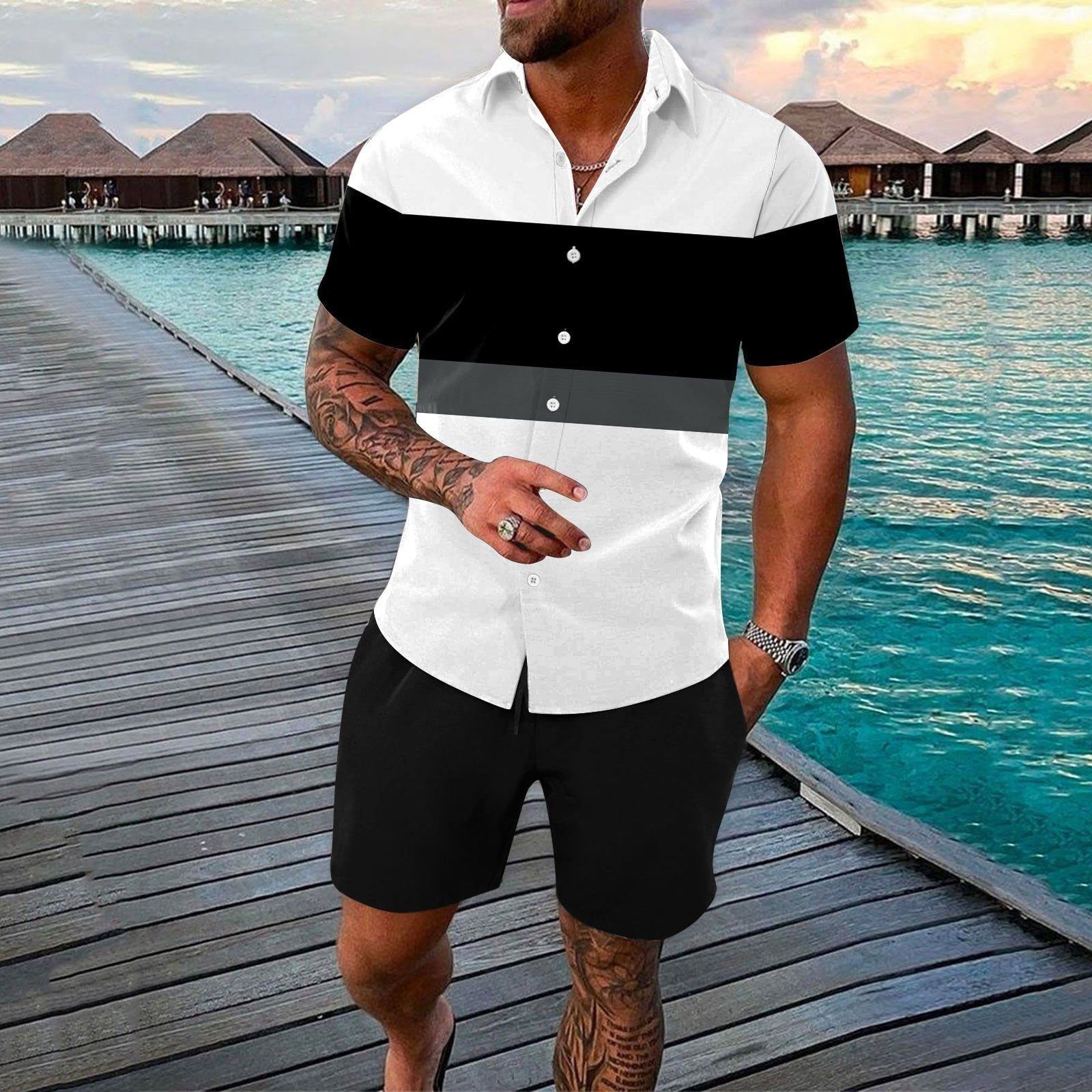 Fashion Men Summer Lapels Shirt Outfit - Jointcorp