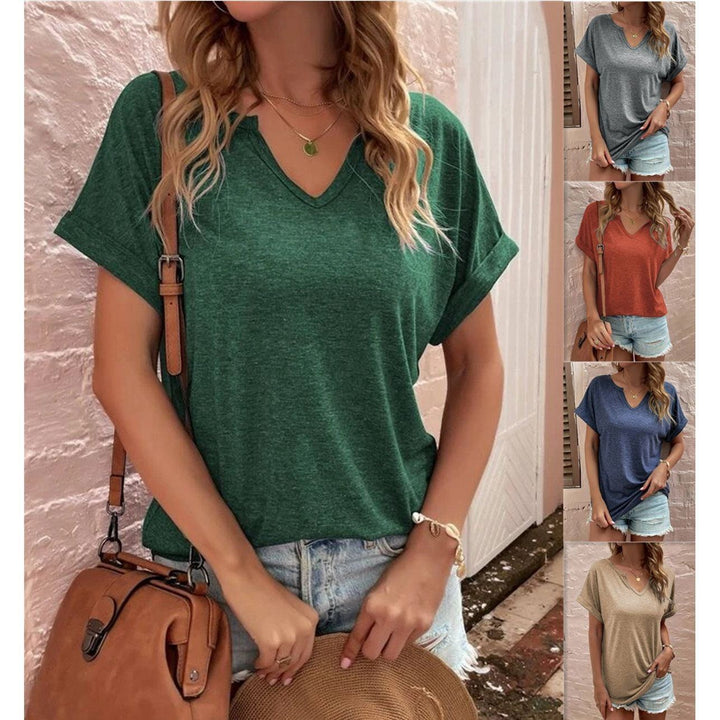Women's New Solid Neckline Loose Short Sleeve T-shirt - Jointcorp