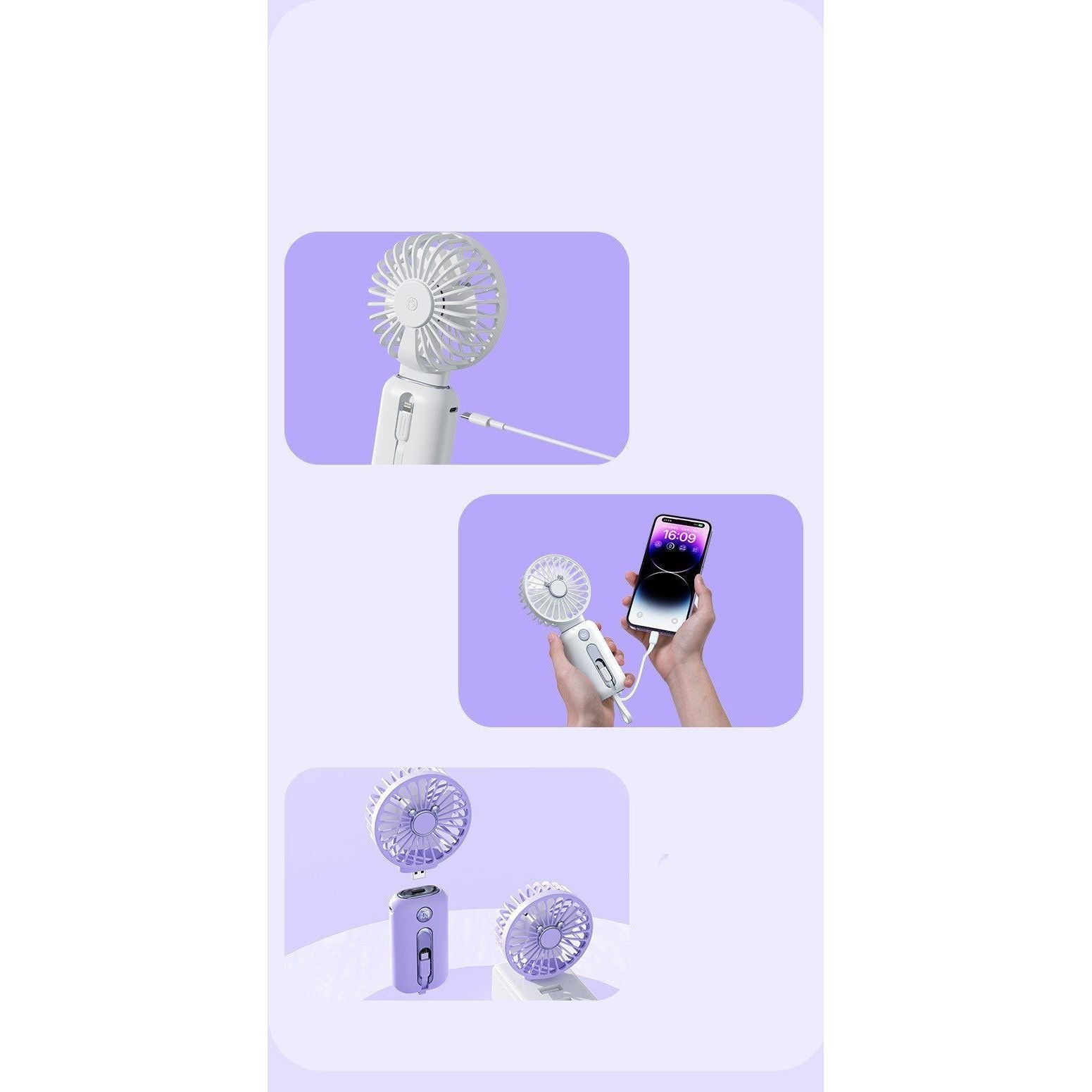 2-in-1 Handheld Fan Fast Charging Power Supply Portable Handheld Small Fan Desktop Silent Mini Fan For Home