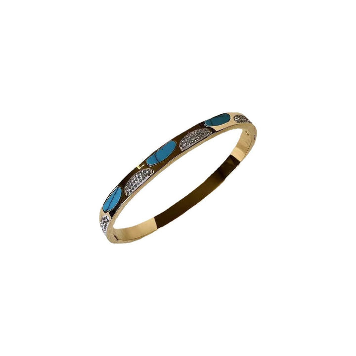 Titanium Steel Diamond Peacock Blue Color Buckle Bracelet - Jointcorp