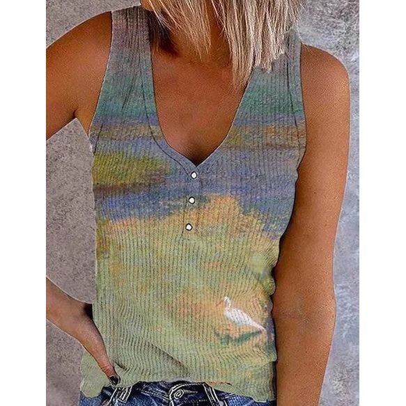 Women's Clothing Graffiti Printing Casual V-neck Sleeveless Vest - Jointcorp