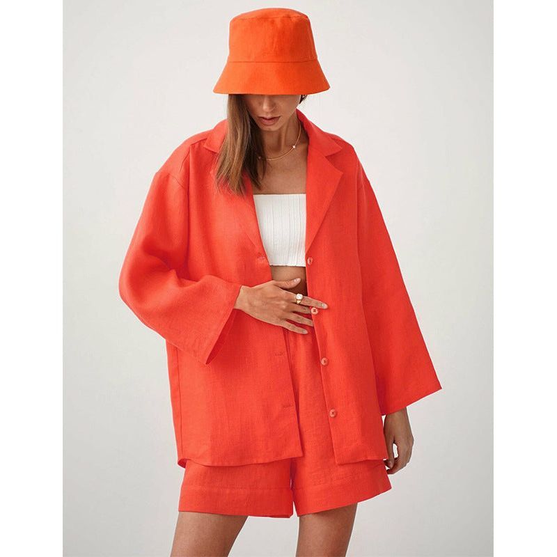 Loose Fitting Single Breasted Shirt High Waisted Straight Leg Pants - Jointcorp