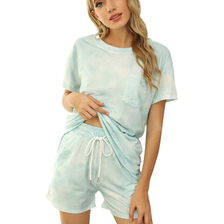 Tie-dye Two-piece Pajamas Plaid Leopard Print Home Service Suit Women - Jointcorp