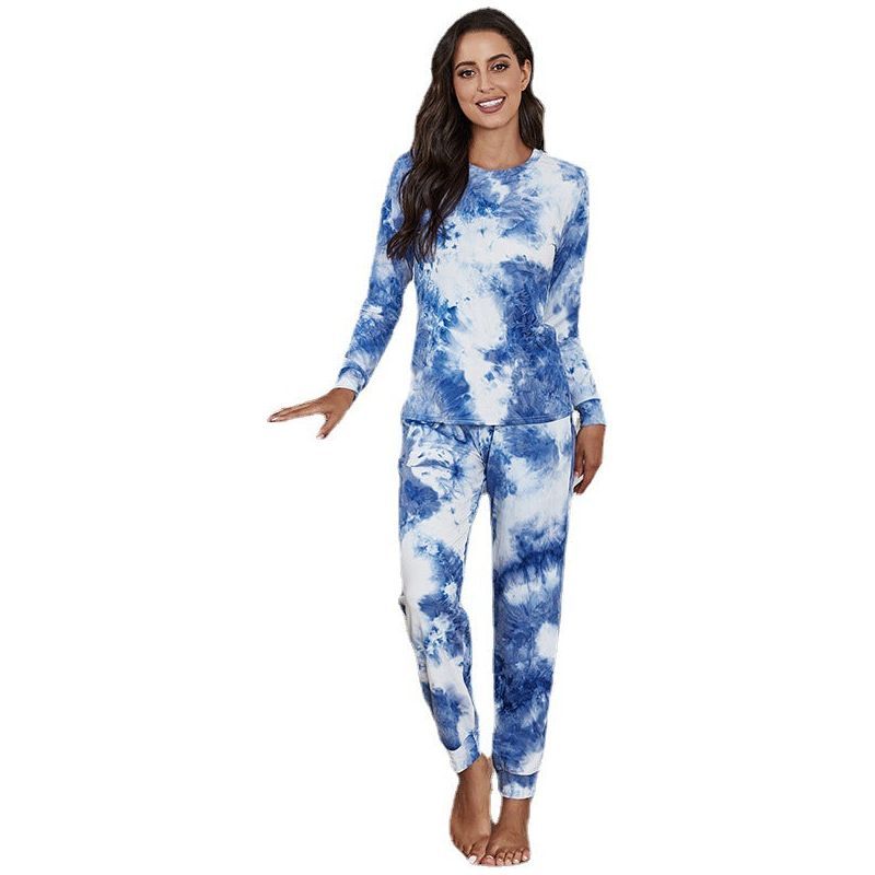 Two-piece Casual Tie-dye Pajamas Long-sleeved Trousers Home Service Suit - Jointcorp