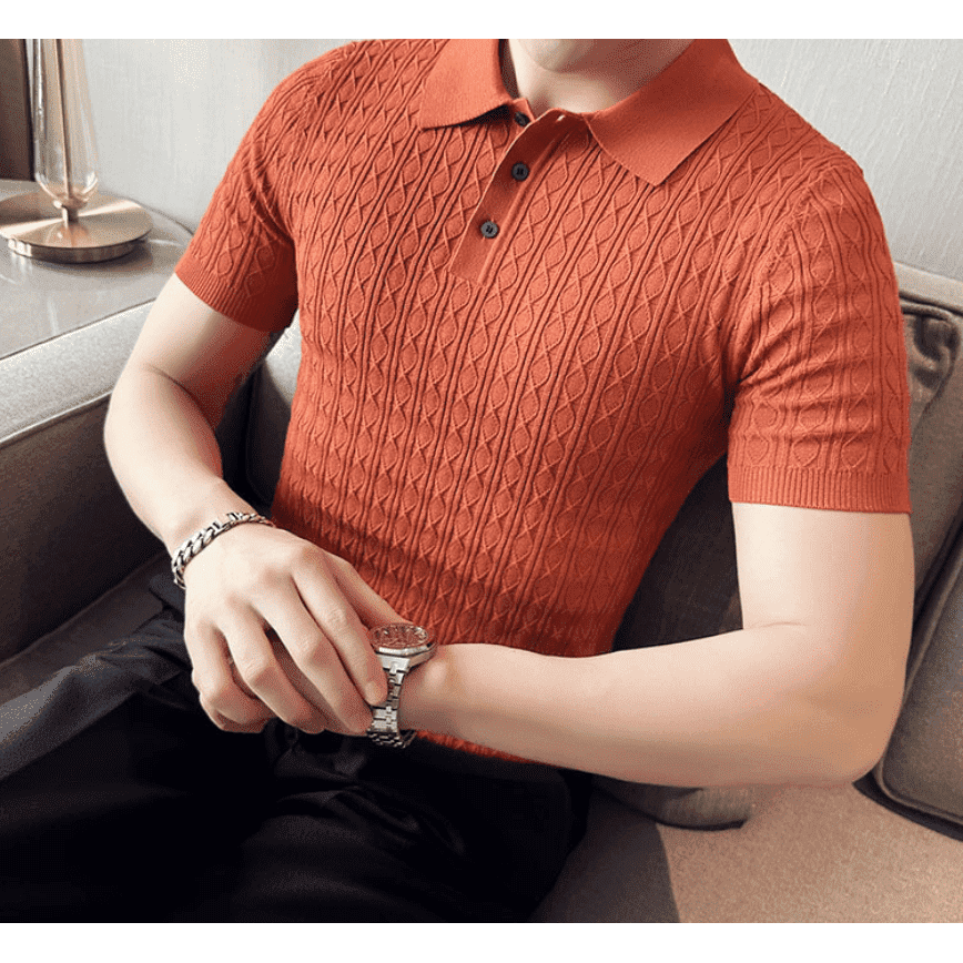 Men's New Young Business Jacquard Knitted Short-sleeved T-shirt - Jointcorp