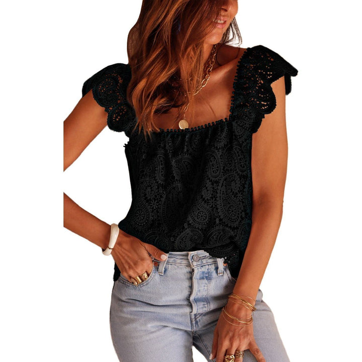 Summer New Animated Hollow Lace Crochet Ruffled Square Collar Vest For Women