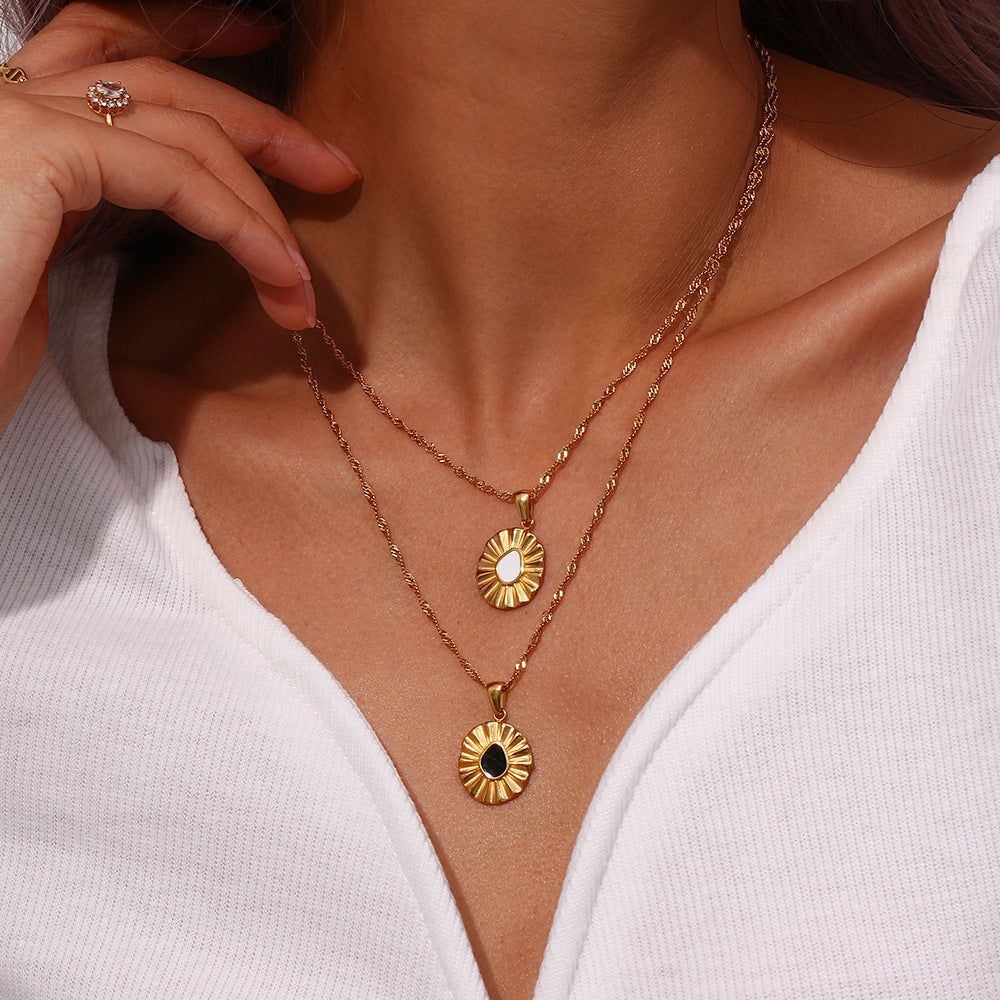 Titanium Steel Water Wave Chain Sunflower Dropping Oil Pendant Necklace - Jointcorp