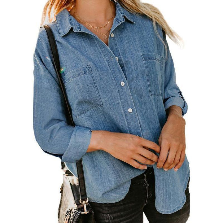 Women's Denim Coat Loose Double Pocket Long Sleeve Casual Shirt - Jointcorp