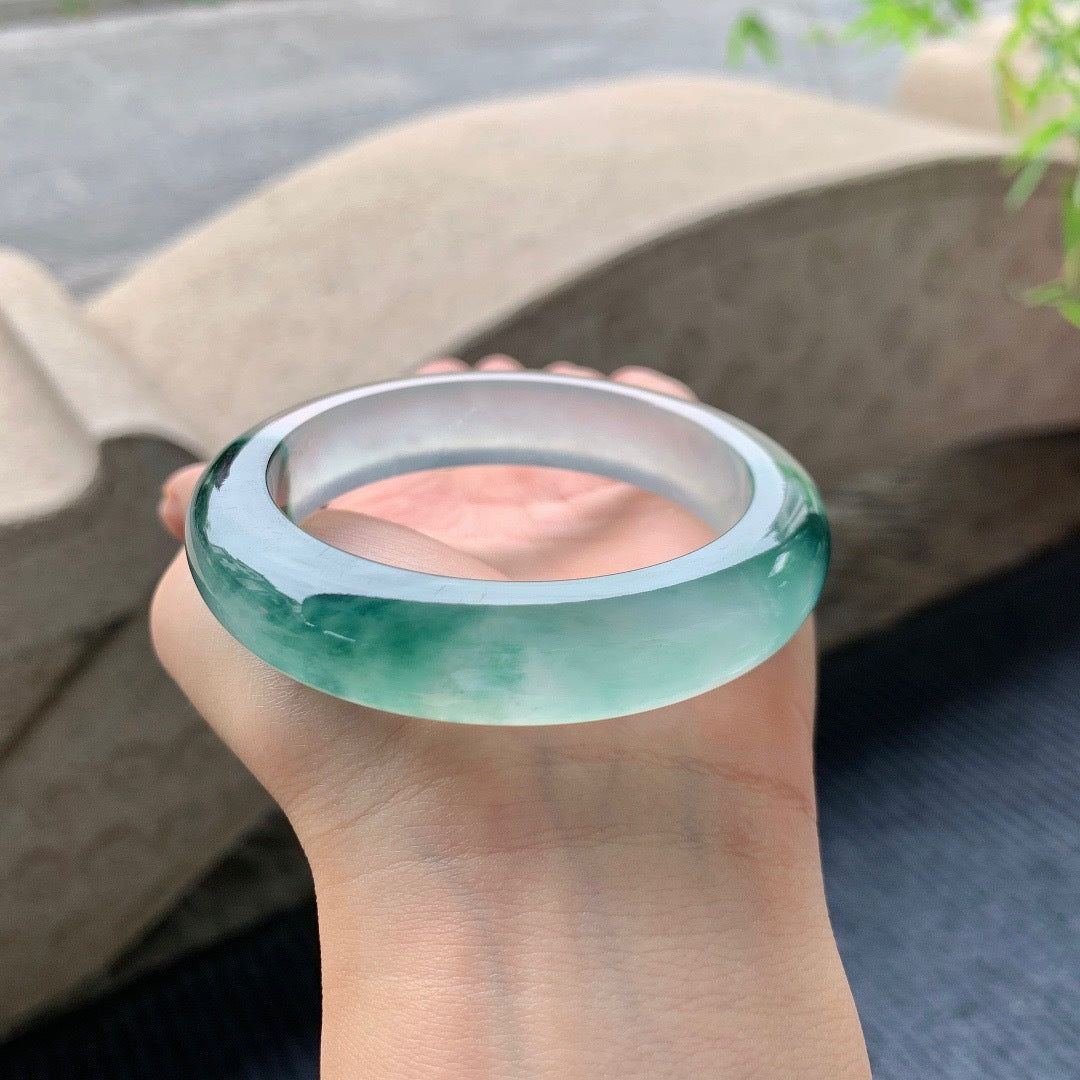 Natural Icy Floating Green Flower Jade Bracelet - Jointcorp