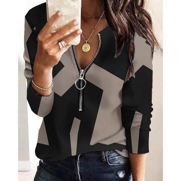 Fashion Printed Zipper Long Sleeve New Casual Women's Top - Jointcorp