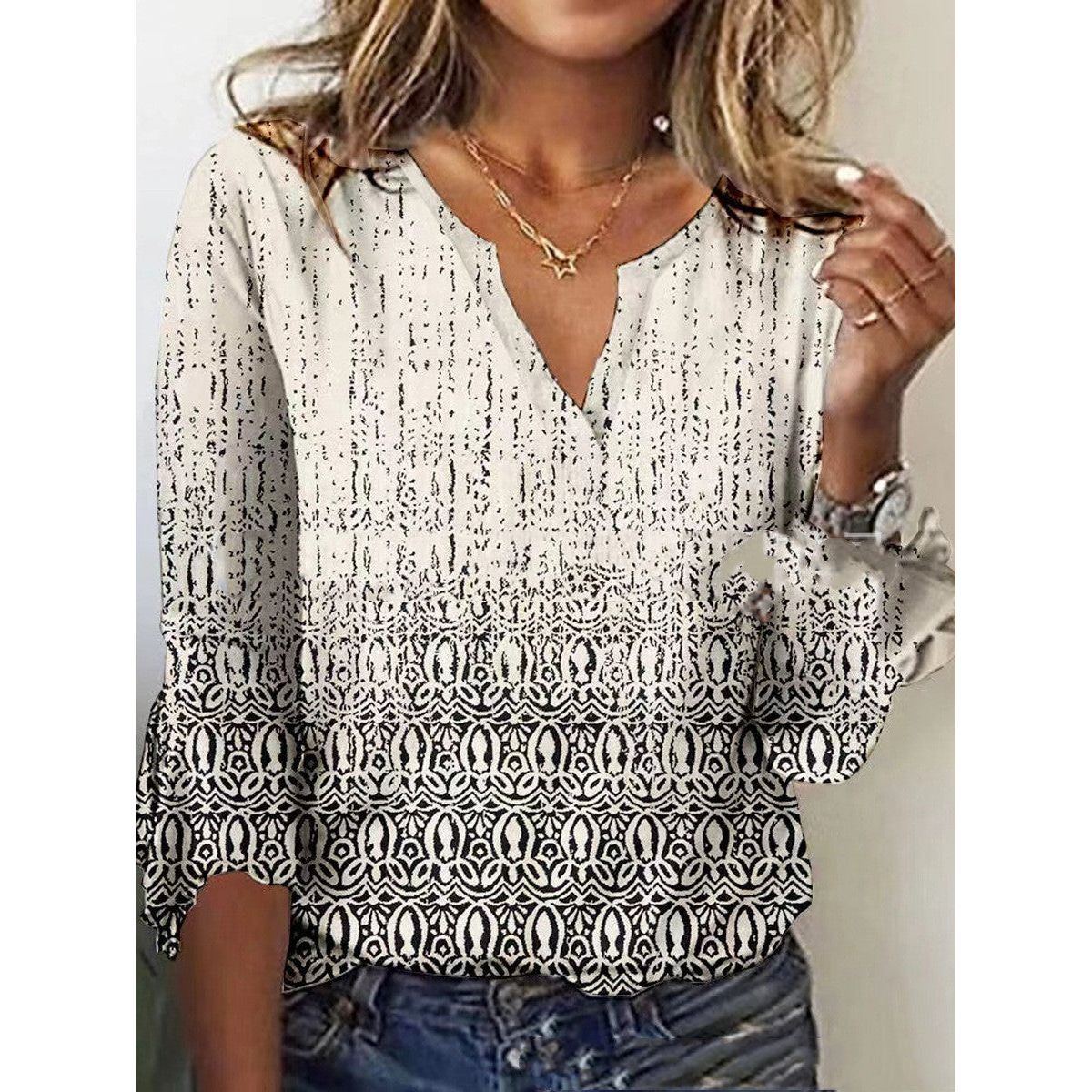 V Neck Printed Flare Sleeve T Shirt