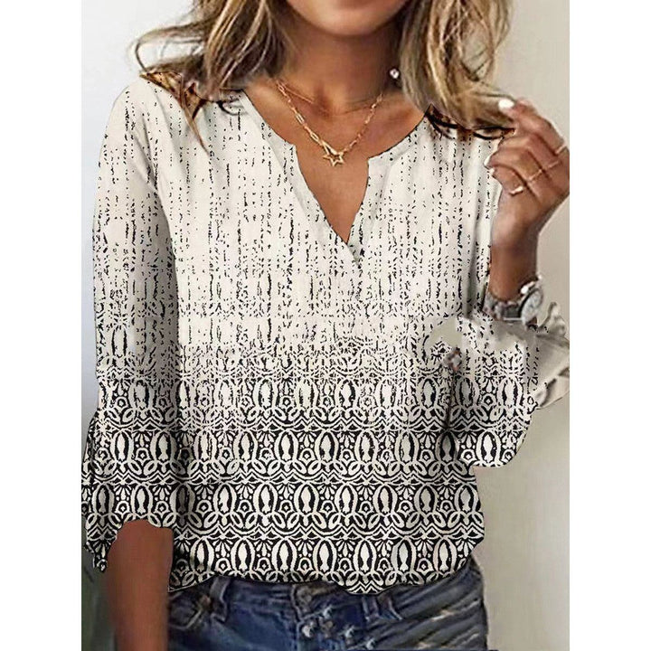 V Neck Printed Flare Sleeve T Shirt