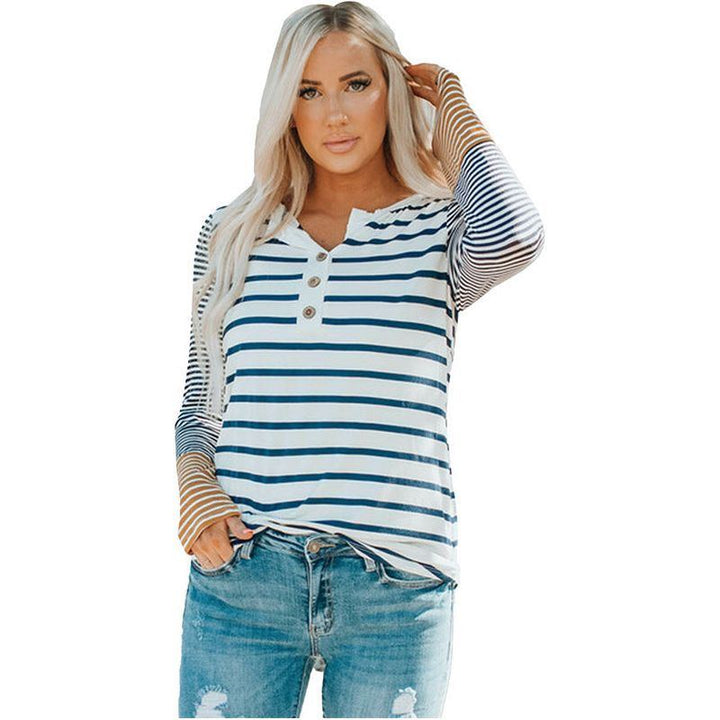 New Long Sleeve Striped Color Contrast Patchwork Top - Jointcorp