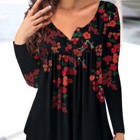 Loose Floral Print Half Open Button Top - Jointcorp