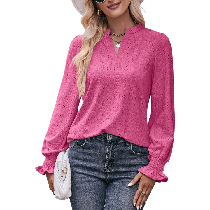 European And American Solid Color T-shirt Hole V-neck