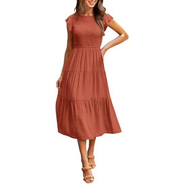 Holiday Style High Waist Dresses Summer Ruffled Sleeve A-line Beach Dress - Jointcorp