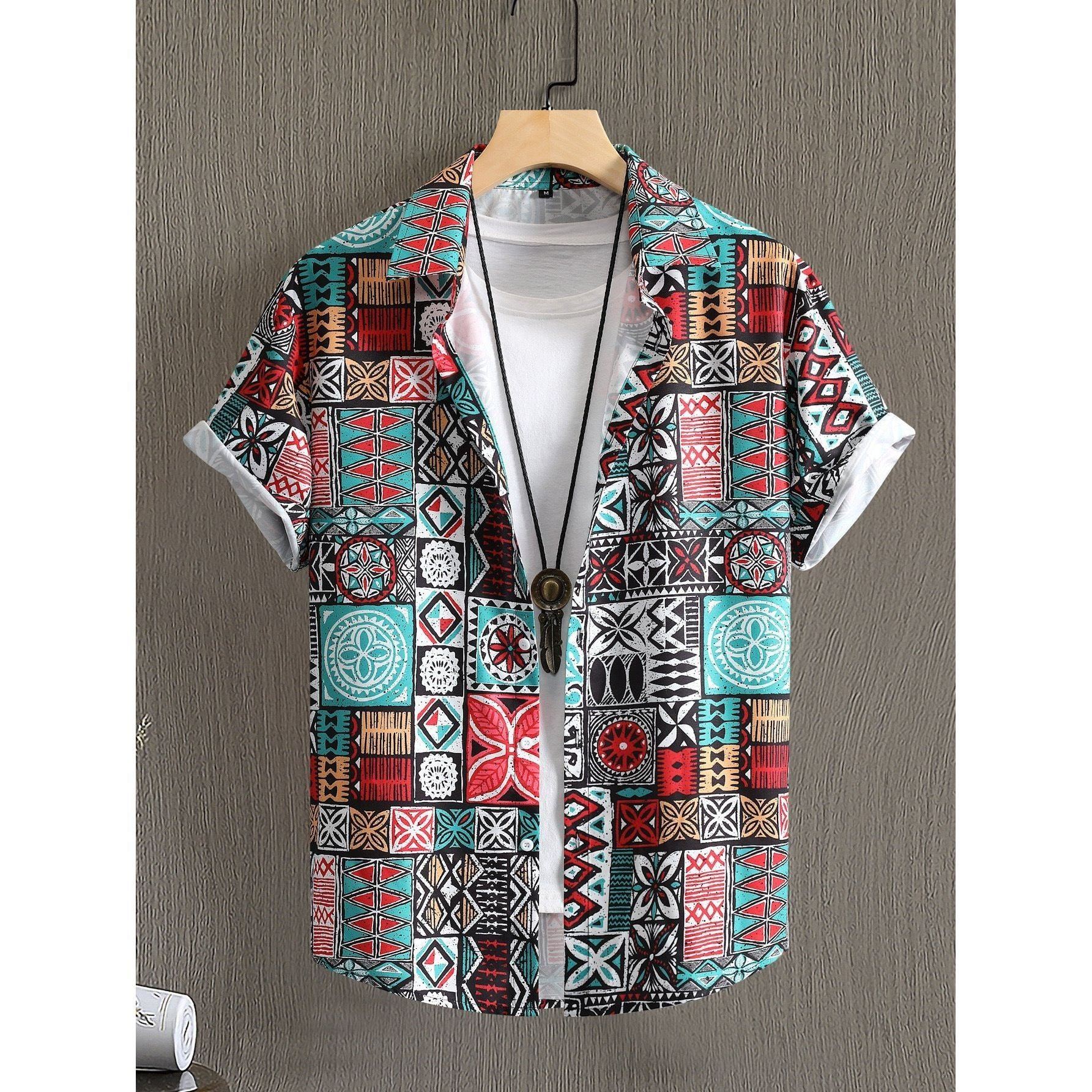 Men's Middle East Retro Pattern Digital Printing Short Sleeve Shirt - Jointcorp