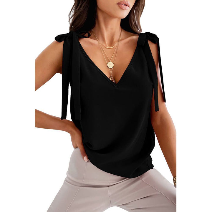 Shoulder Lace-up Bow Suspenders Vest Women's Sweet V-neck Top - Jointcorp