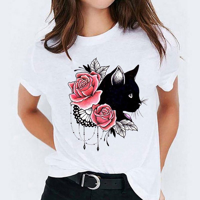 Women's Round Neck Printed T-shirt Short Sleeve - Jointcorp
