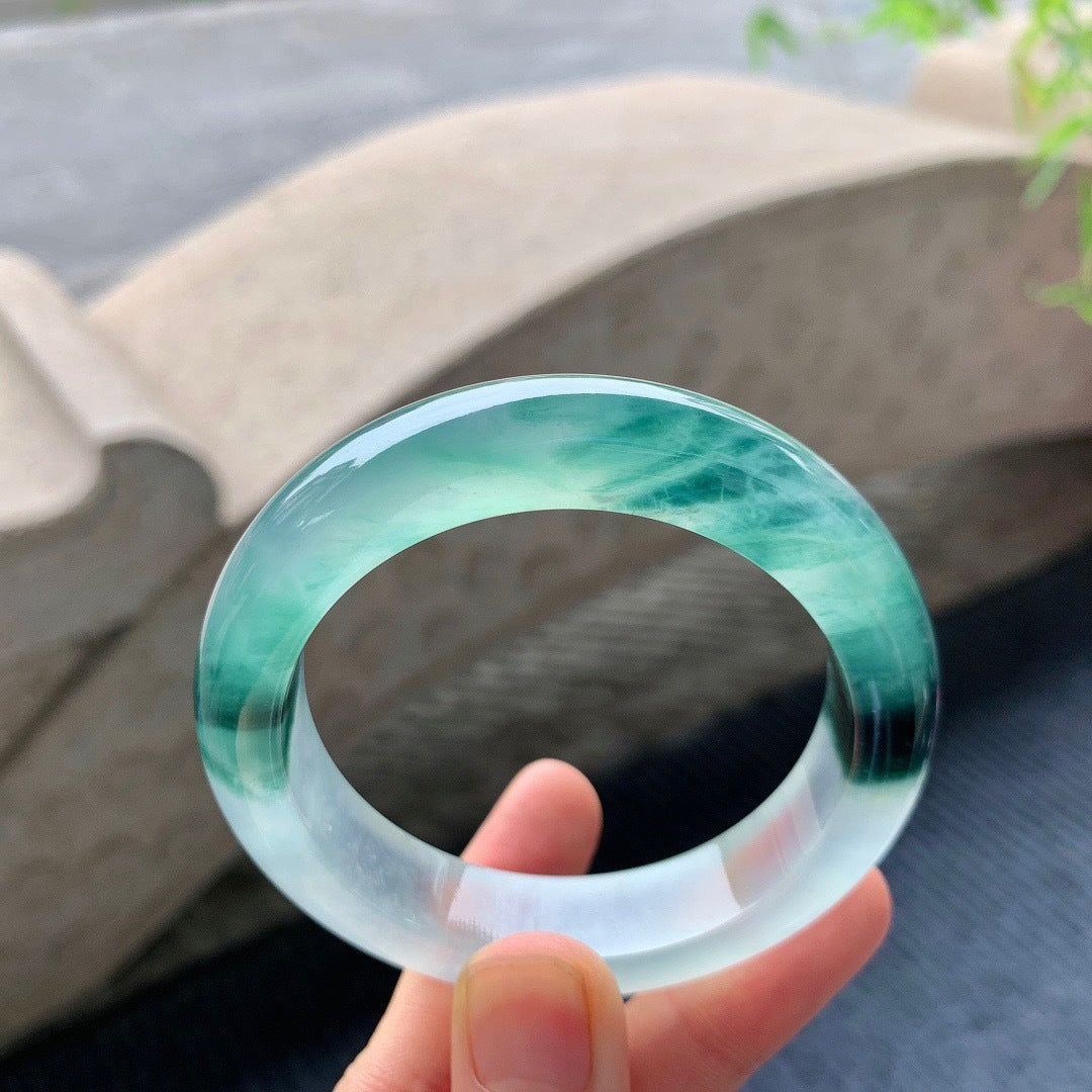 Natural Icy Floating Green Flower Jade Bracelet - Jointcorp