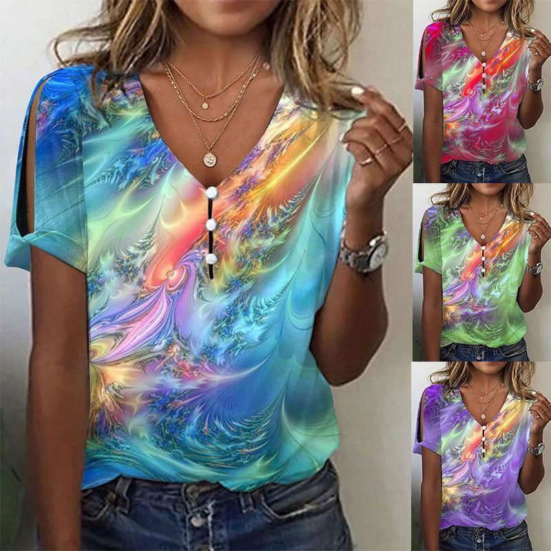 Ladies New Tie-dye Short Sleeve T-shirt Top
