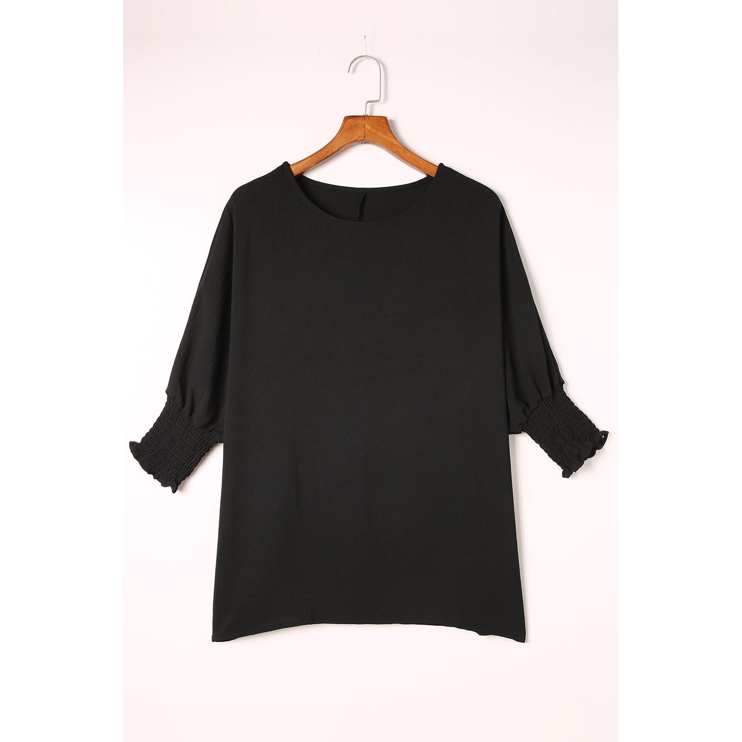 White Plain & Casual Shirred Cuffs Half Sleeve Top